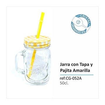 Jarra con tapa y pajita para personalizar amarilla